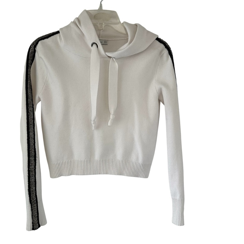 Zara White Hoodie Sweater  Elegant White and Black Cowl Neck Size M